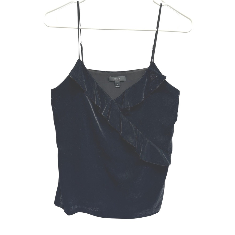 J.Crew‎ Womens Velvet Ruffle Camisole Top Navy Blue Adjustable Straps Size 0